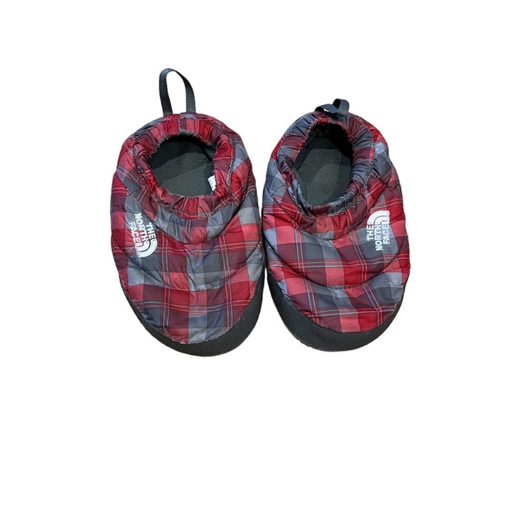 The north face boys plaid slippers red gray black size 12